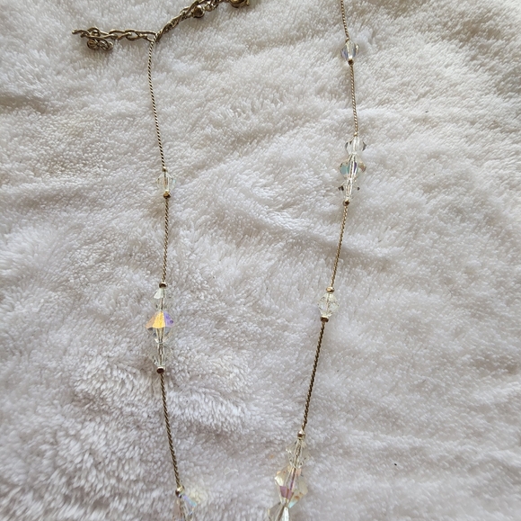 Vintage Aurora Borealis Crystal Bead Necklace on Silver-Tone Chain - Picture 5 of 7